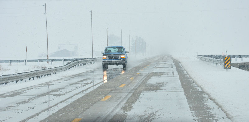 car on snowy road