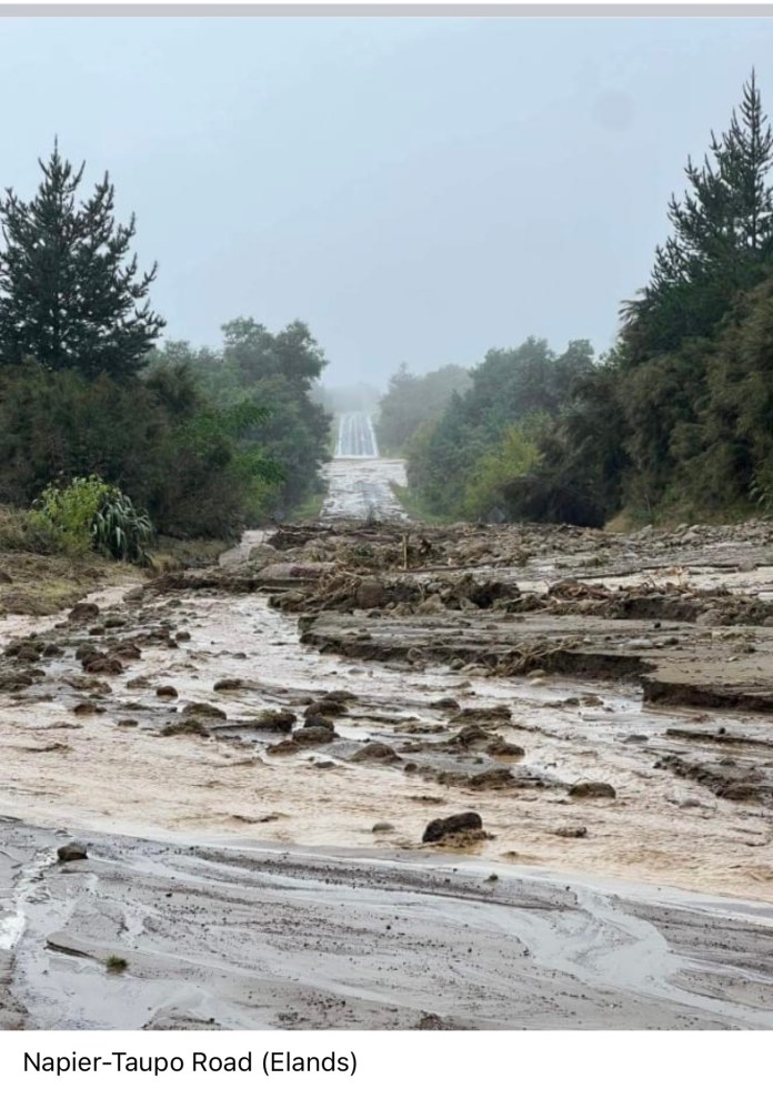 Washed out road. Cyclone damage of Napier Taupo road. New Zealand. 