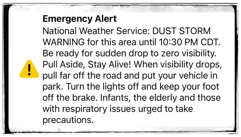 Emergency alert. Dust Storm warning
