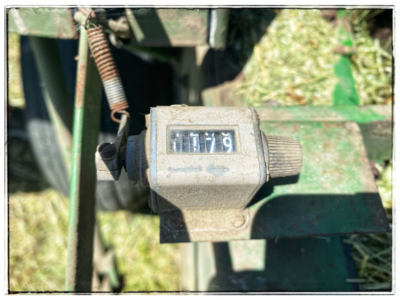 Bale reader on old hay baler. Reading 179 bales. 