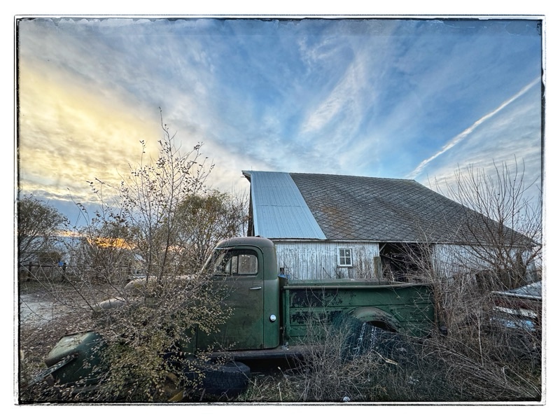 Old truck. Old barn. 