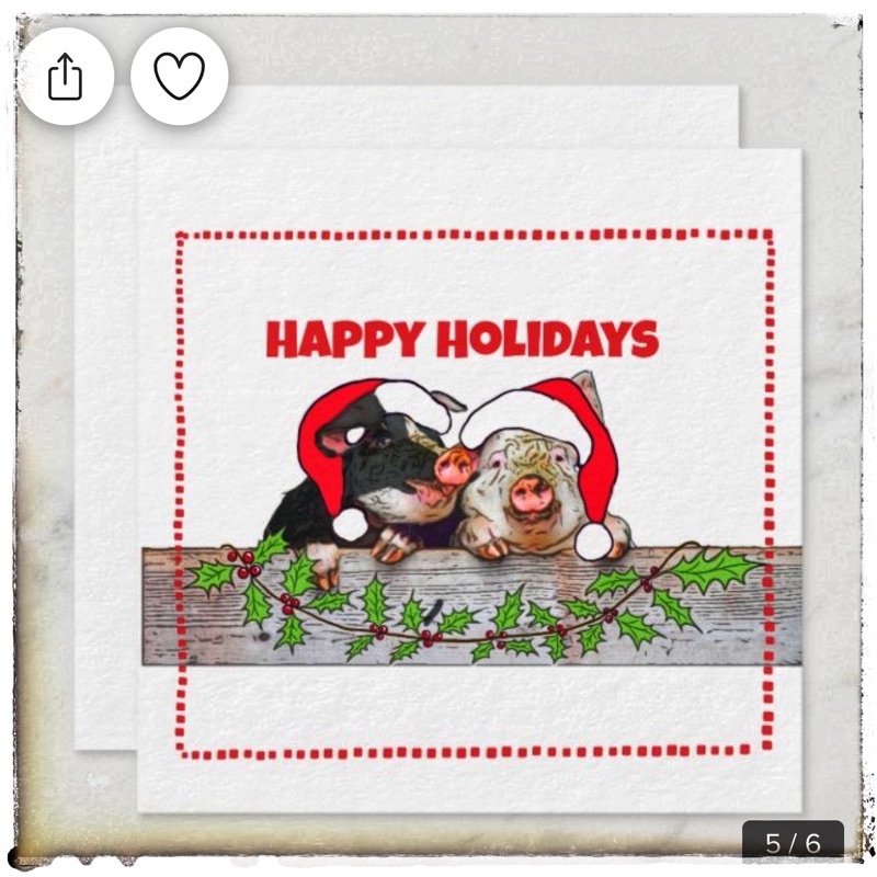Happy holidays farm card two pigs 