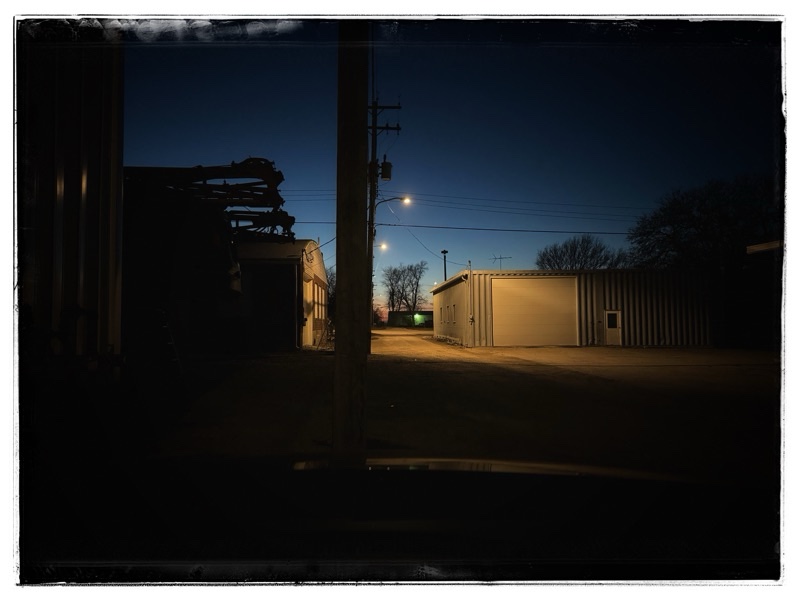 Small town at night industrial buildings